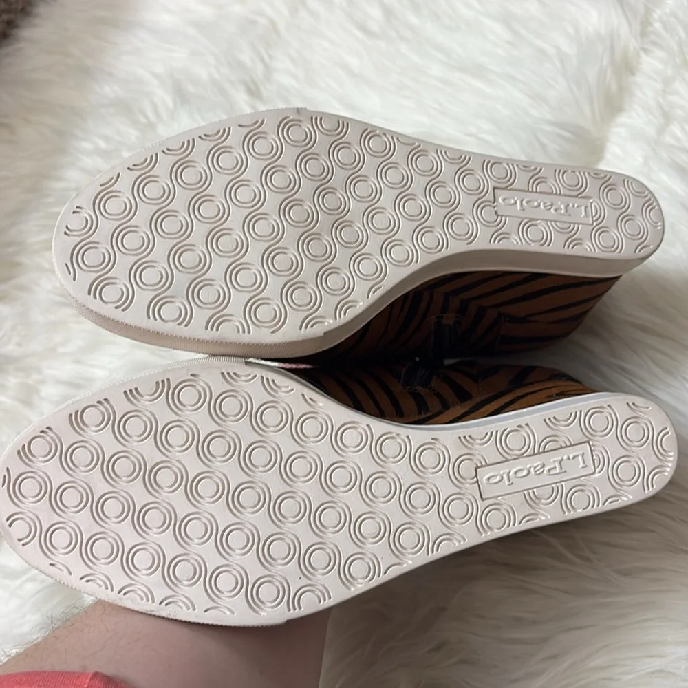 Linea Paolo Real Fur Printed Calf Hair Zebra Print Felicia Wedge Sneaker Booties